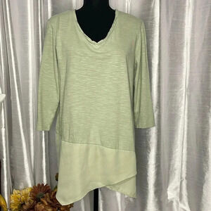 Chico’s Women’s 2 (L/12) Green V Neck 3/4 Sleeve Asymmetrical Hem Tunic